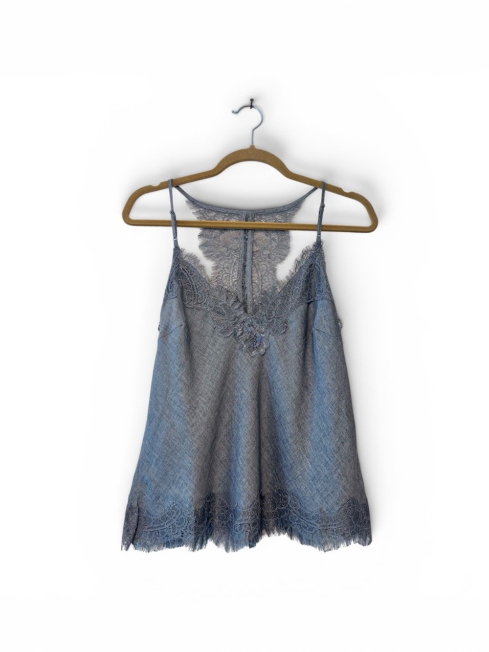 Gold Hawk Linen Blend Lace Camisole Tank Blue Chalk NWT Small